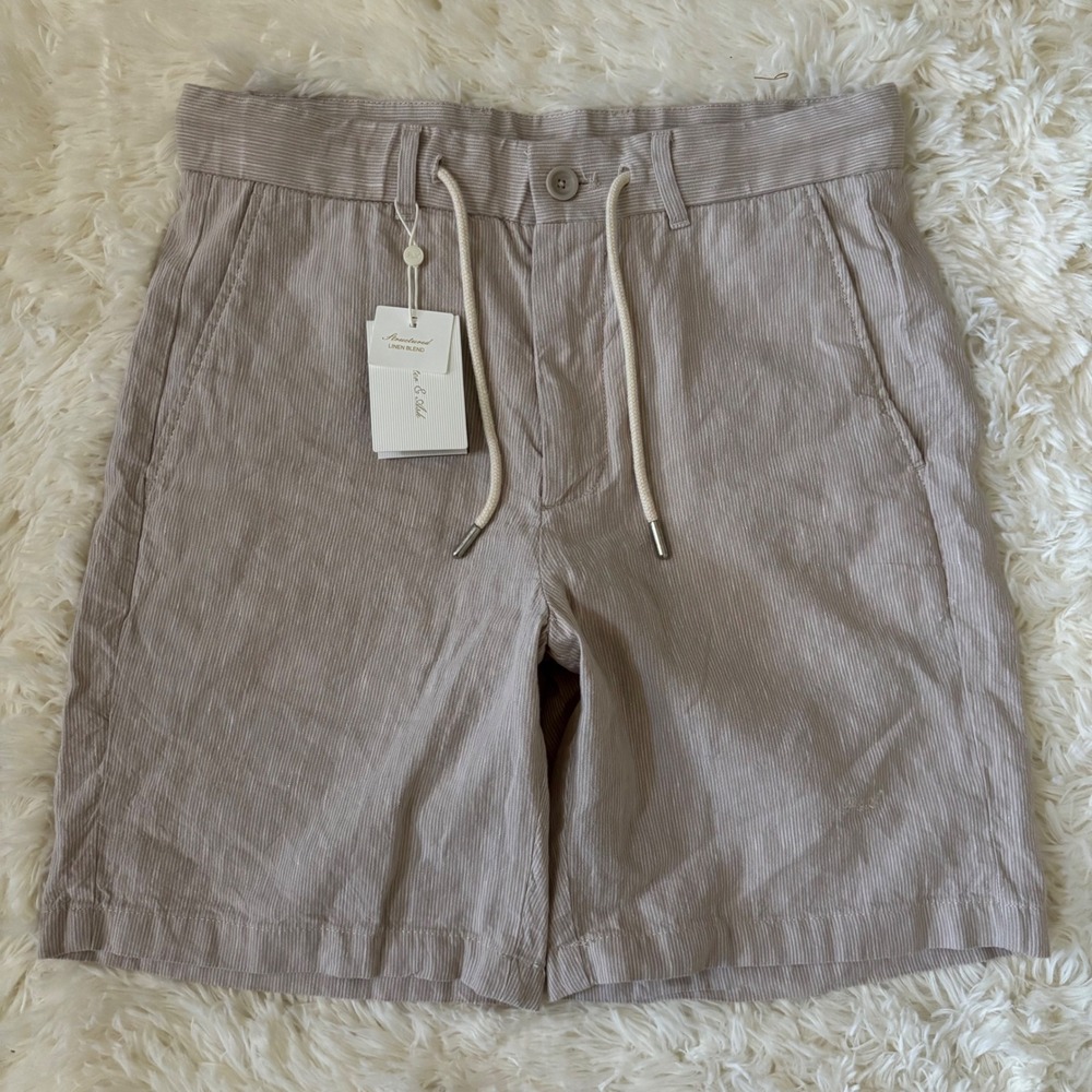Porter & Ash Mens Tan Structured Linen Blend Drawstring Shorts Size Small NWT